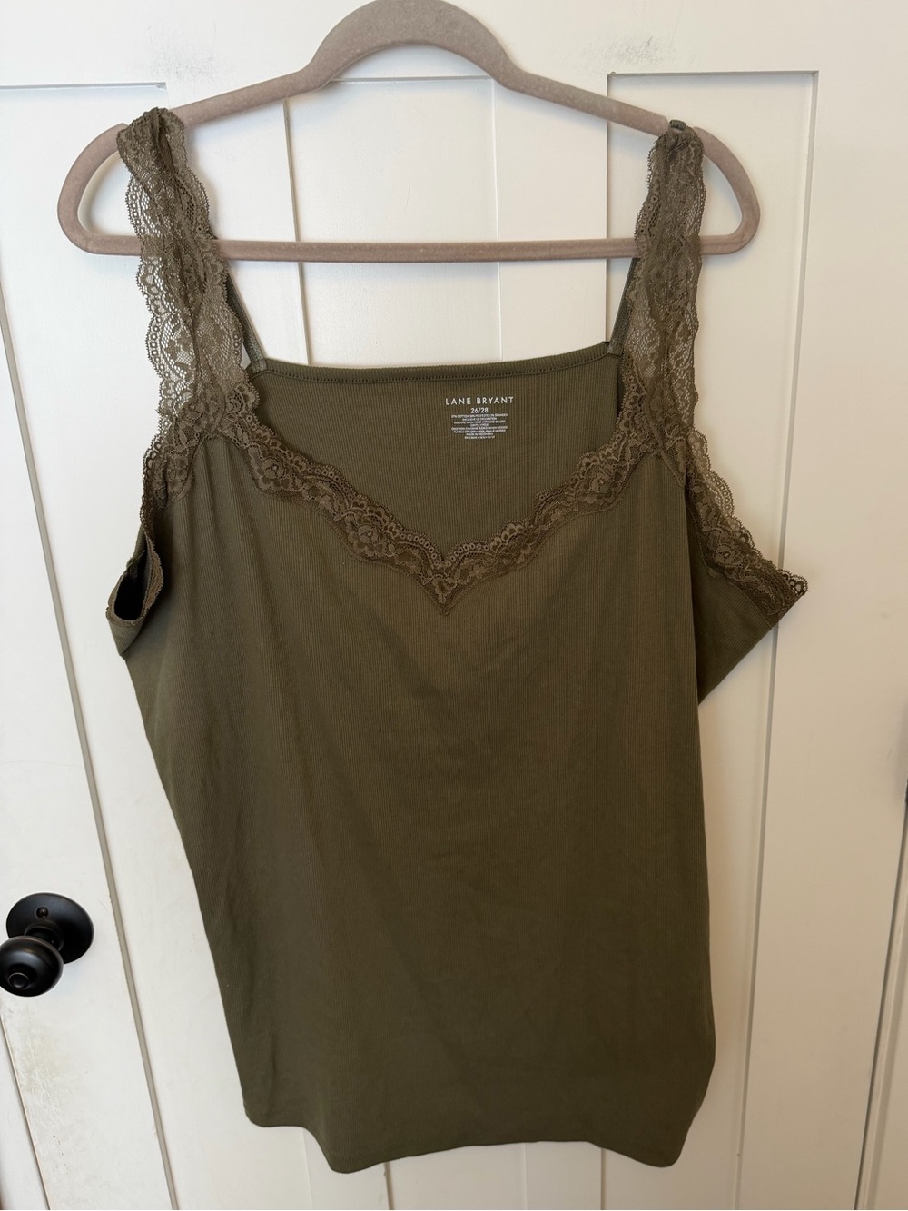 Lane Bryant Plus Size Lace Trim Camisole Sleeveless Tank Top Army Green 26/28